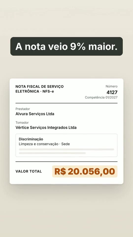 A nota fiscal chega 9% maior e o Axis mostra a diferença antes do pagamento